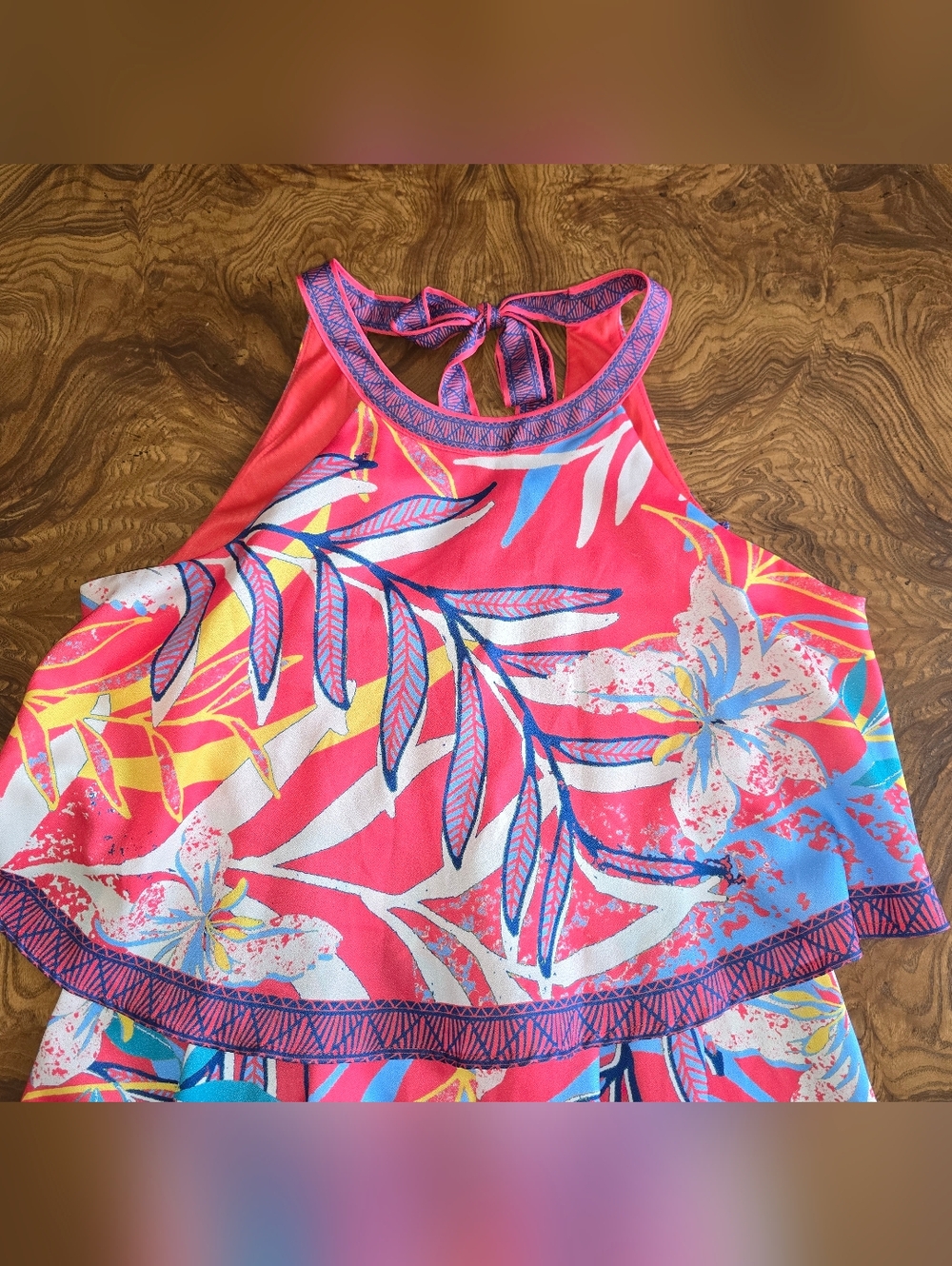 Floral Halter Romper in Coral Pink - Picture 3 of 9